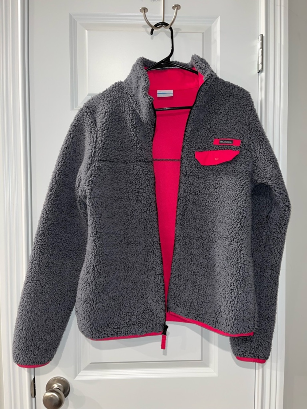 Columbia Gray Sherpa Jacket with Pink Trim